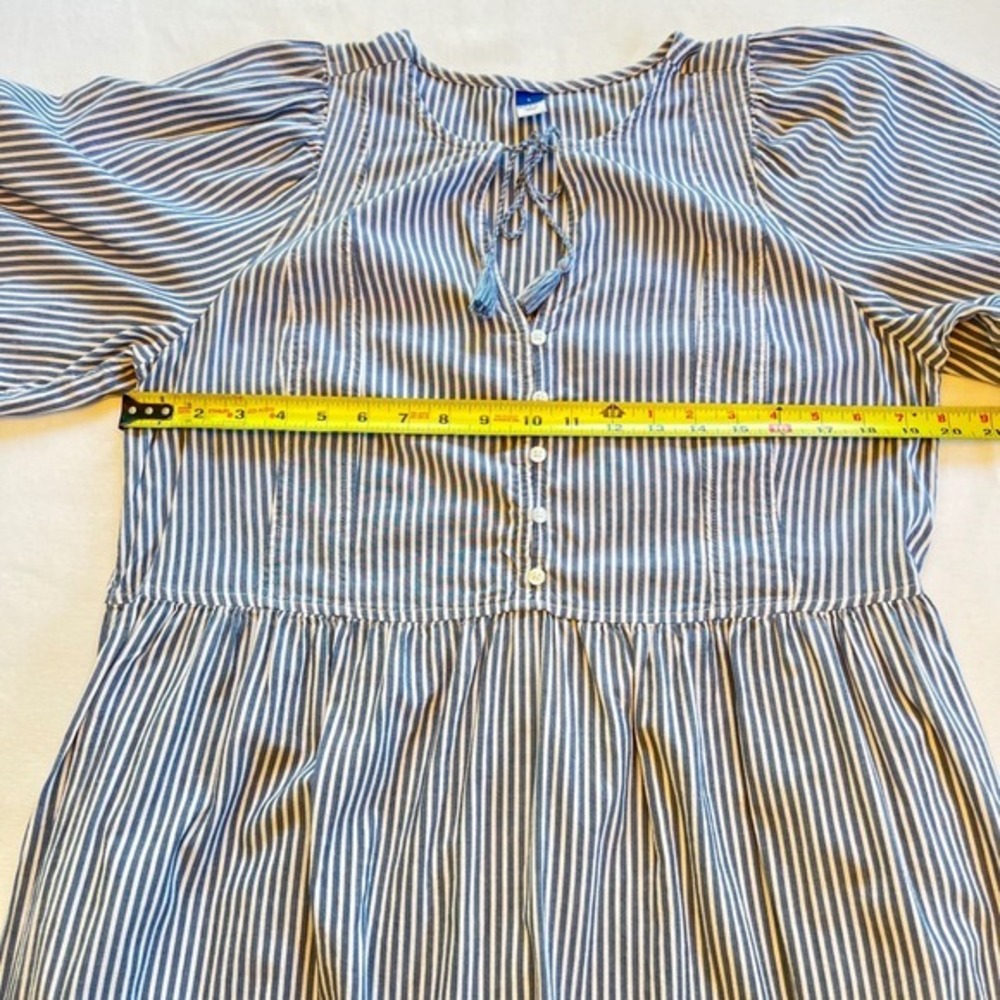 Old Navy Blue White Striped Cotton Tiered Puff Sleeve Cottage Maxi Dress Size L - Picture 4 of 7